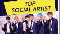  ??  ?? BTS at the recent Billboard Music Awards … (above) performing at the event; and (left) waving to the crowd at being announced the winner.