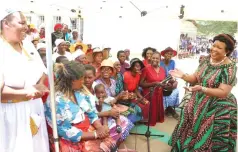  ?? ?? Health and Childcare Ambassador First Lady Dr Auxillia Mnangagwa interacts with women on the benefits of being screened for cervical and breast cancer during a screening outreach in Mbire yesterday