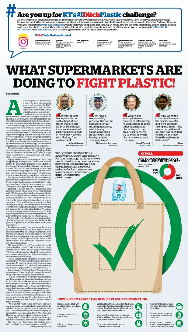  ??  ?? The ugly truth about plastics is everywhere. Khaleej Times’ latest ‘KT For Good’ campaign explores why we need to heed what eco-warriors have been telling us all along: Say no to plastic. In the sixth part of our series, we look at the measures taken by supermarke­t chains in the UAE to reduce plastic usage.