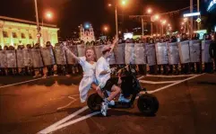  ?? (EPA) ?? Protesters in Minsk following the close of polls on Sunday