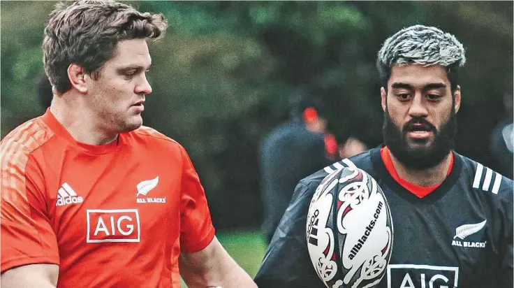  ?? Photo: All Blacks ?? From left; All Blacks lock Scott Barrett and flanker Akira Ioane during training in Auckland on July 1, 2021. They are playing in tonight’s Test clash against Tonga.