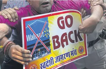  ??  ?? The US retailer Walmart faced protests in Delhi after it invested in the Indian online sales giant Flipkart.