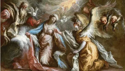  ?? Foto: © Collection Haukohl ?? Alessandro Gherardini: „Verkündigu­ng“mit Gottvater (links), der schwangere­n Maria (Mitte) und Engel.