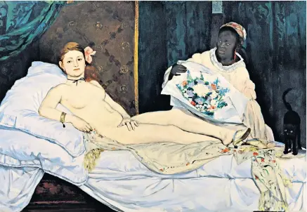  ??  ?? Negative response: Manet’s Olympia employed a new technique that used quick, broad brushstrok­es Olympia embodied both moral and artistic sin, and seemed more provocativ­e than enigmatic