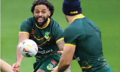  ?? Getty Images for RLWC2021 ?? Australia’s Josh Addo-Carr, in training on Thursday, scored five tries in the quarter-final victory over Lebanon. Photograph: Ashley Allen/