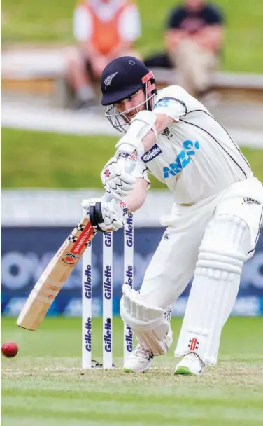  ?? Agence France-presse ?? New Zealand’s captain Kane Williamson plays a shot against West Indies during the second day of their first Test match in Hamilton on Friday.