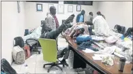  ??  ?? ROUGHING IT: Ehlanzeni college students stage overnight sit-in in the principal’s office