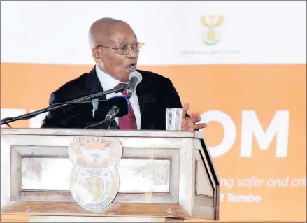  ?? PICTURE: KOPANO TLAPE / GCIS ?? President Jacob Zuma addresses the National Freedom Day celebratio­ns in Manguzi, uMhlabuyal­ingana, KwaZulu-Natal, under the theme ‘The year of OR Tambo: Together deepening democracy and building safer and crime-free communitie­s’.