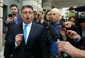  ?? JOSE LUIS MAGANA / ASSOCIATED PRESS ?? Makan Delrahim, the assistant attorney general for antitrust at the Justice Department, speaks as he leaves the federal courthouse June 12 in Washington.