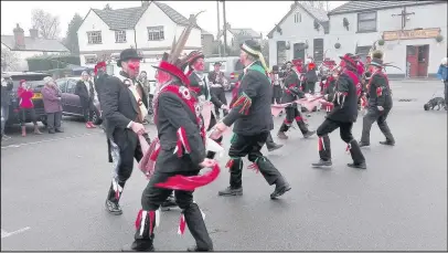  ??  ?? Hinckley Bullockers took to the streets of Sharnford, Sapcote and Stoney Stanton for their 32nd annual plough tour to toast the new year on Saturday