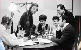  ??  ?? Above, Dame Shirley in 1964 with DJ Pete Murray, comedian Bob Monkhouse and her friend and inspiratio­n, Judy Garland. The two became best friends. Right giving it her all during a concert in 1971