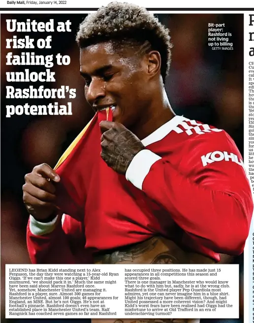  ?? GETTY IMAGES ?? Bit-part player: Rashford is not living up to billing
