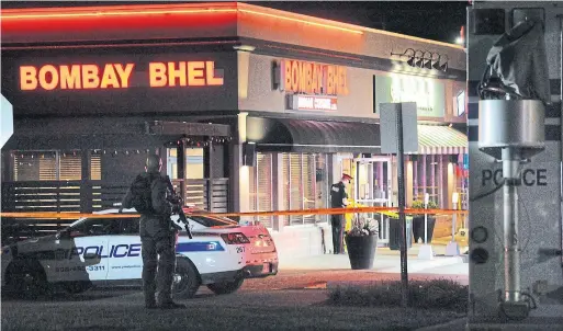  ?? GRAHAM PAINE/METROLAND ?? Peel emergency services came to the Bombay Bhel restaurant on Hurontario Street just north of Eglinton at 10:30p.m. Thursday after a report of an explosion.