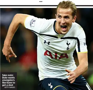  ?? GETTY IMAGES ?? Take note: Dyke wants youngsters like Kane to get a shot