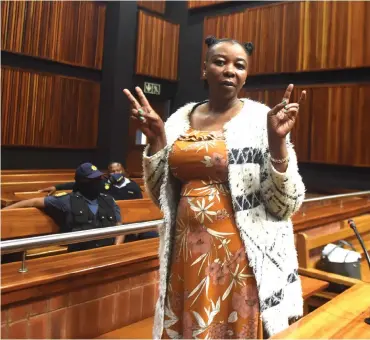  ?? | ITUMELENG ENGLISH African News Agency (ANA) ?? FORMER Tembisa police officer Nomia Rosemary Ndlovu appeared at the Palm Ridge High court yesterday in connection with the murders of six family members and allegedly receiving almost R1.4 million in insurance claims as a result of their deaths.