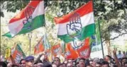  ?? HT FILE ?? Congress supporters celebrate outside counting centres in Panaji, after announceme­nt of results.