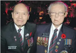  ??  ?? Second World War veterans Tommy Wong and Bing Wong were recognized for their service at the gala. This year also marked the 70th anniversar­y of Chinese Canadians winning the right to vote.