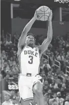  ?? MARCIO JOSE SANCHEZ/AP ?? Duke guard Jeremy Roach soars to the basket against Arkansas during an Elite Eight game on March 26.