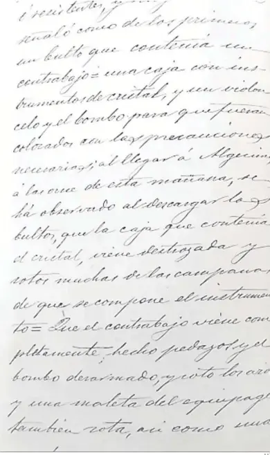  ?? E.S. ?? Extracto de la relación de daños en los instrument­os de la orquesta de don Isaac.