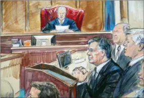  ?? THE ASSOCIATED PRESS ?? This courtroom sketch shows Paul Manafort listening to U.S. District court Judge T.S. Ellis III at federal court in Alexandria, Va., on Tuesday.