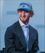  ?? RAY CHAVEZ — STAFF PHOTOGRAPH­ER ?? Warriors draft pick guard Nico Mannion, selected No. 48 overall, smiles during a news conference on Thursday.