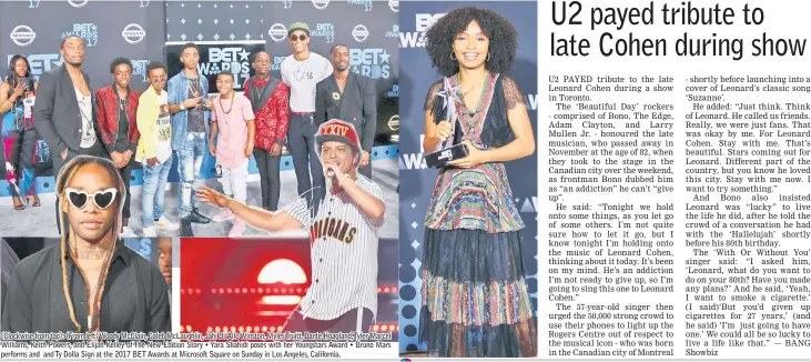  ??  ?? (Clockwise from top): (From left) Woody McClain, Caleb McLaughlin, Jahi Di’Allo Winston, Myles Truitt, Dante Hoagland,Tyler Marcel Williams, Keith Powers, and Elijah Kelley of The New Edition Story • Yara Shahidi poses with her Youngstars Award • Bruno...