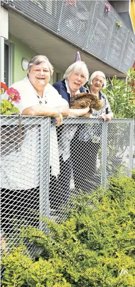  ??  ?? Drei WG-Bewohnerin­nen in der Mühlgrundg­asse. Monika G. (Mitte) ist gleich mit ihren zwei Katzen in die Acht-Personen-WG eingezogen. Wien