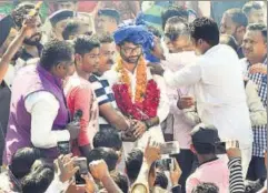 ?? PTI ?? Mevani at a felicitati­on ceremony in Ahmedabad after winning the election from north Gujarat’s Vadgam constituen­cy. His win is seen as a sign of the resurgence of alternativ­e politics in Gujarat and outside.