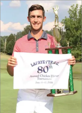  ??  ?? Dalton State golfer and LaFayette native Levi Nix shots rounds of 65 and 71 to win the 2016 Chicken Dinner Golf Tournament at the LaFayette Golf Course by one shot this past weekend. It was the second consecutiv­e Chicken Dinner victory for Nix....