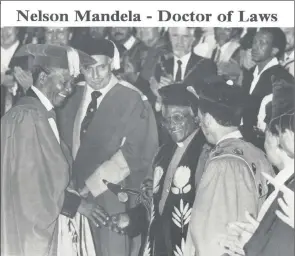  ??  ?? Nelson Mandela receives his honorary law doctorate from UWC in 1990. Pictures: Courtesy of UWC ARCHIVES