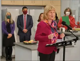  ?? ANDREW KULP — MEDIANEWS GROUP ?? State Sen. Judy Schwank announces $11.4million in funding for Pennsylvan­ia food banks at a press conference at Mary’s Shelter in Reading on Tuesday.