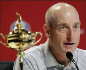  ?? DARRON CUMMINGS — THE ASSOCIATED PRESS ?? 2018U.S. Ryder Cup Team Captain Jim Furyk speaks during a news conference at Bellerive Country Club, Monday in St. Louis.