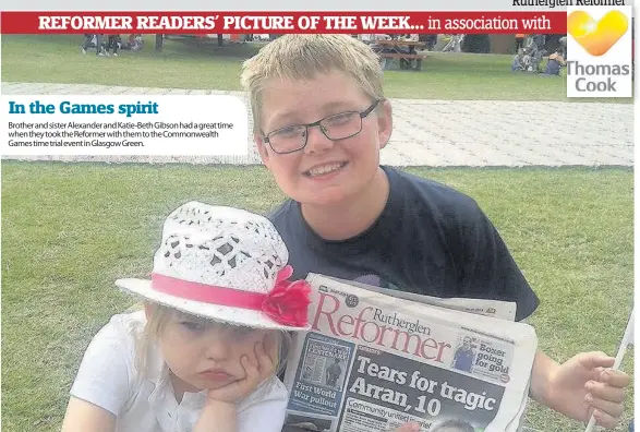  ??  ?? Brother and sister Alexander and Katie-Beth Gibson had a great time when they took the Reformer with them to the Commonweal­th Games time trial event in Glasgow Green.