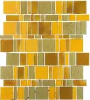  ??  ?? 1 Liberty Ochre glass mosaic tile, $550 per sqm, from Tile People. 2 Carrara Arabesque tiles, $24 per sqm, from Tile Warehouse.
3 Wooden white mosaic tiles,
$20.96 per sheet, from Tile Warehouse. 4 Medley blue Classic tile, $120, from Tile Space.