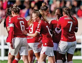  ?? Picture: Rogan Thomson/JMP ?? Bristol City players after Melissa Johnson, second right, scored a penalty against Sunderland