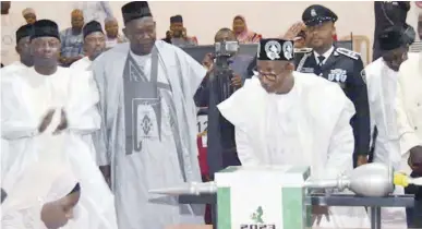  ?? ?? Governor Bala Mohammed presenting 2023 budget to Bauchi State House of Assembly while his deputy, Senator Baba Tela looks on. PHOTO BY KAMAL IBRAHIM