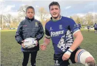  ??  ?? ●● The Blues’ mascot on Saturday was William Folkes. The Under-sevens player, who led them out for the game against Darlington Mowden Park, is pictured with captain Mike Finnemore