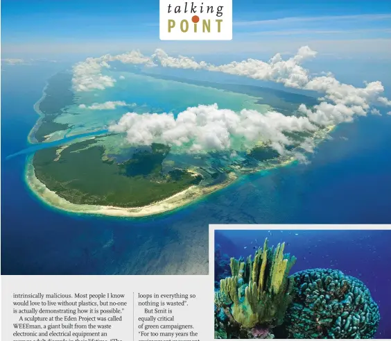  ??  ?? Tourists will be able to watch footage of marine life ( above) on Aldabra coral reefs ( top).