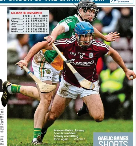  ??  ?? Maroon thrive: Johnny Coen is confident Galway are hitting form again