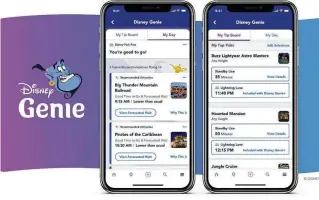  ?? WALT DISNEY CO./TNS ?? The Disney Genie service has arrived at Disney’s amusement parks via the My Disney Experience app, but you may have to take a class to master the experience.