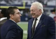  ?? (AP/Michael Ainsworth) ?? Dallas Cowboys owner Jerry Jones (right) said on his weekly radio appearance that he has a “long relationsh­ip” with Washington Commanders owner Dan Snyder. “It’s certainly a competitiv­e one on the field and one that is part of the NFL,” Jones said.