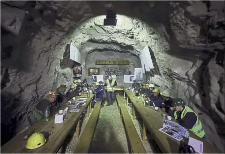  ?? — AFP ?? Taking five: Miners taking a coffee break at ‘ The Pit’ ( Jama in Serbian) cafe, some 420m below the surface in Bor, eastern Serbia.