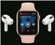  ?? Foto: Apple ?? Mensch und Maschine verschmelz­en: die Apple Watch Series 5 mit drahtlosen Kopfhörern („Airpods“).