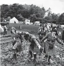  ??  ?? The estate has also played host to big outdoor events without number, though the weather can’t always be guaranteed. Here the London Irish Pipe Band are making the best of things at the North Somerset Show, June 1981.