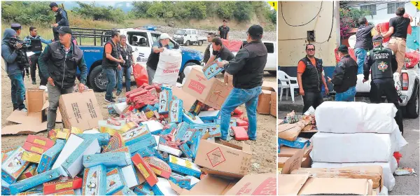  ?? FOTOS: EFRAÍN SALGADO/ESTALIN IRÍAS ?? (1) El cargamento de pólvora decomisado fue llevado a un solar del botadero municipal para ser quemado. (2) La Policía Nacional realizó el decomiso de pirotecnia.