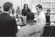  ?? Jon Shapley / Staff file photo ?? Judge Maria Jackson, center, presides in district court in 2017. She served from 2009 to last month.