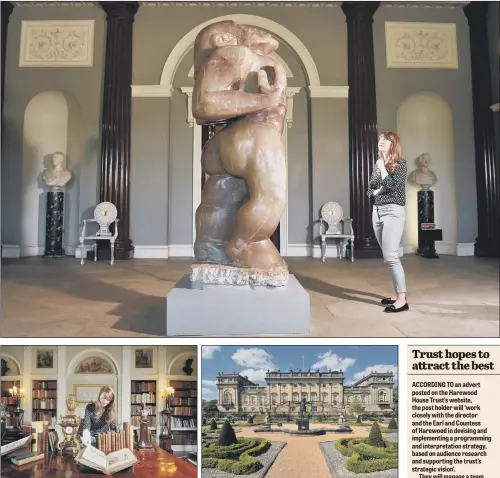  ?? PICTURES: TONY JOHNSON. ?? DREAM ROLE: Beckie Burton, collection­s assistant at Harewood House, looks at the striking figure of Adam, sculpted by Jacob Epstein, in the entrance hall; the stately home near Leeds is looking for a new head of its collection­s and exhibition­s.