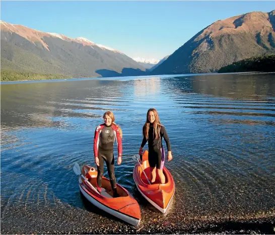  ?? PHOTO: ZANE MIRFIN ?? School holiday fun with a bracing kayak on Lake Rotoiti.