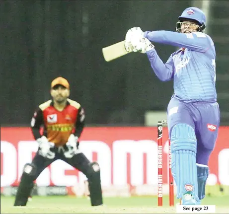  ?? (Photo courtesy IPL website) ?? Guyana’s Shimron Hetymyer pulls a delivery for a boundary on the way to his unbeaten innings of 42 which helped Delhi Capitals defend a total of 189 in yesterday’s IPL Dream 11 Qualifier 2.
