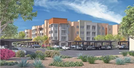  ?? RENDERING PROVIDED BY DOMINIUM ?? Rent for developer Dominium’s 657 apartments for people older than 55 and families will start around $1,050 for a one-bedroom and $1,450 for a three-bedroom.